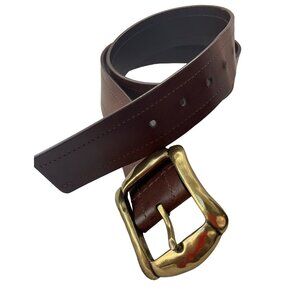 Genuine Italian bonded Leather Belt Women Small/Medium Brown Gold Tn Buckle